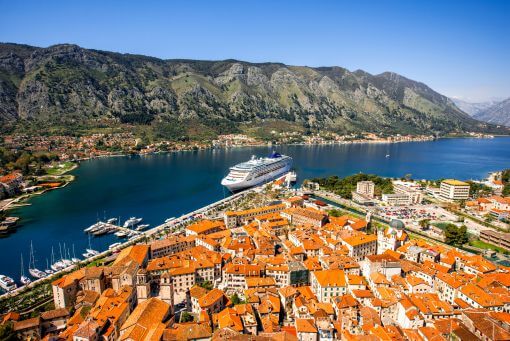 Kotor aerial view with cruise ship