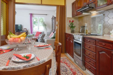 Kitchen opening to living room